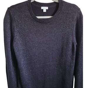 J. Jill Metallic Sparkle‎ Black Knit Sweater Crew Neck Long Sleeve Womens NEW